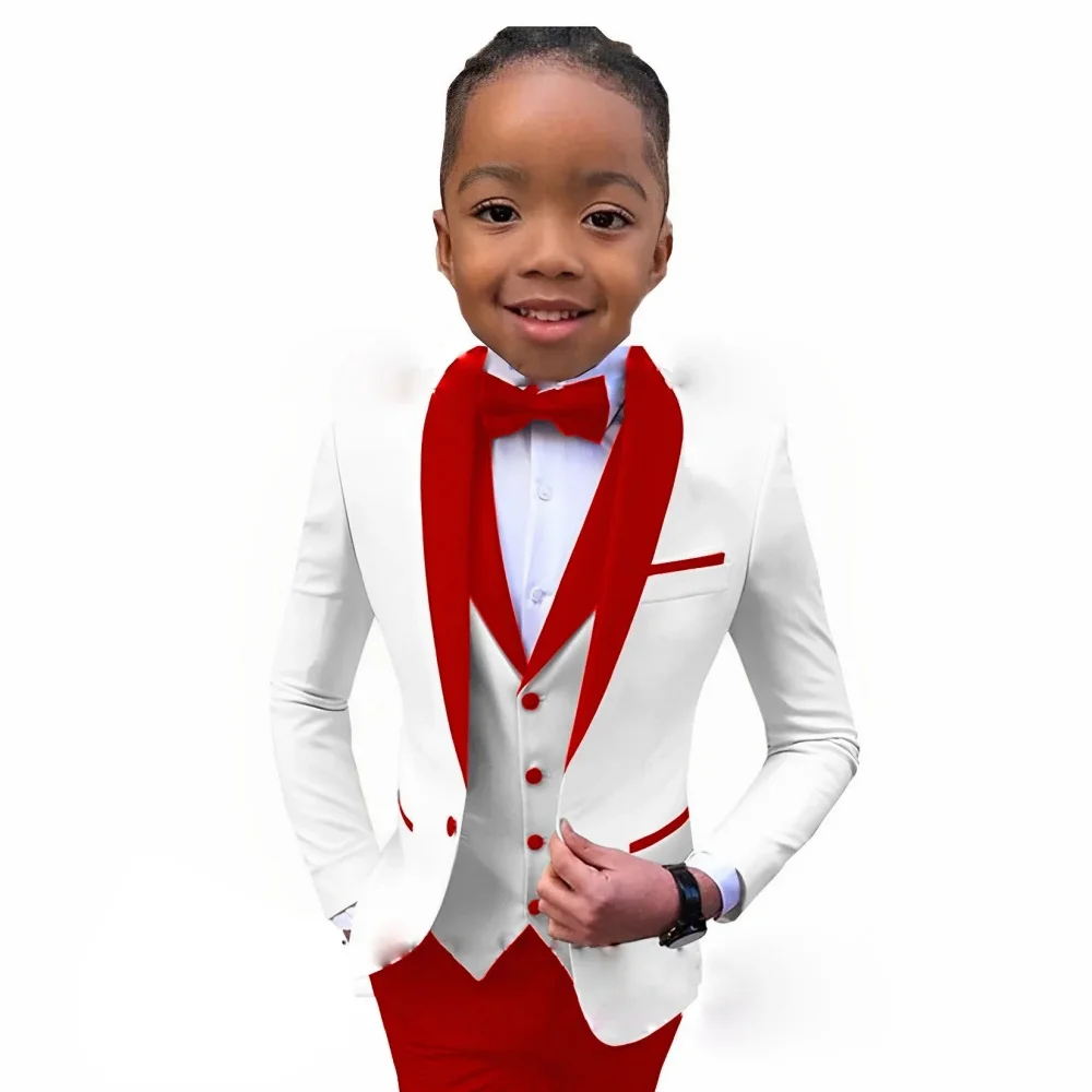 

Fashionable Red Shawl Children Tuxedo Set 3-14Y Elegant One Button Boys Suit 3 Pieces For Wedding Party Guest Jacket Vest Pant