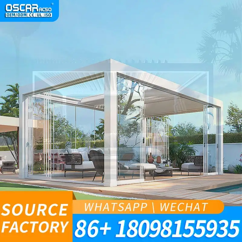 Premium Aluminum Pergola with Electric Rotating Roof Louvers Bioclimatic Gazebo for Modern Patio Garden Deck USA Europe pergola