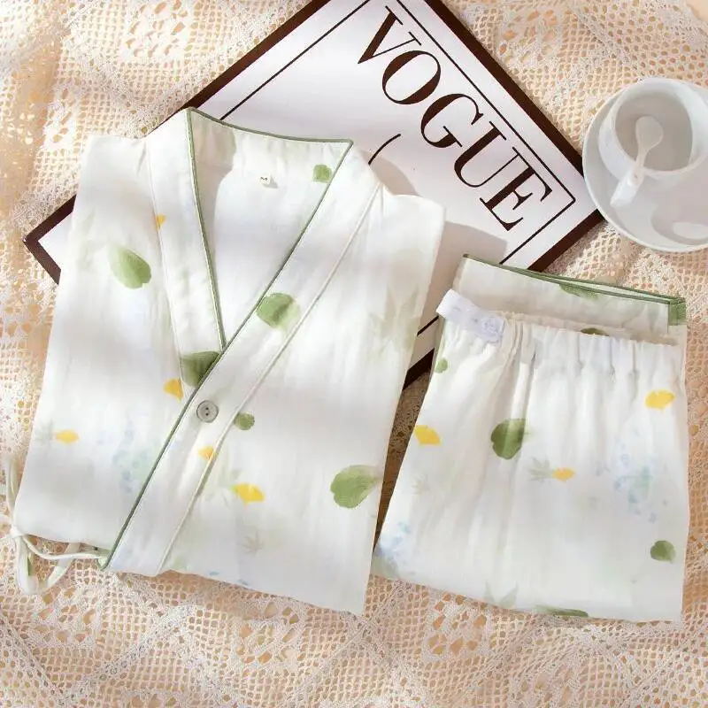 

Хлопковая одежда для сна для женщин, весенне-осенние тонкие халаты с рукавами для грудного вскармливания и длинные брюки, ночная одежда, одежда