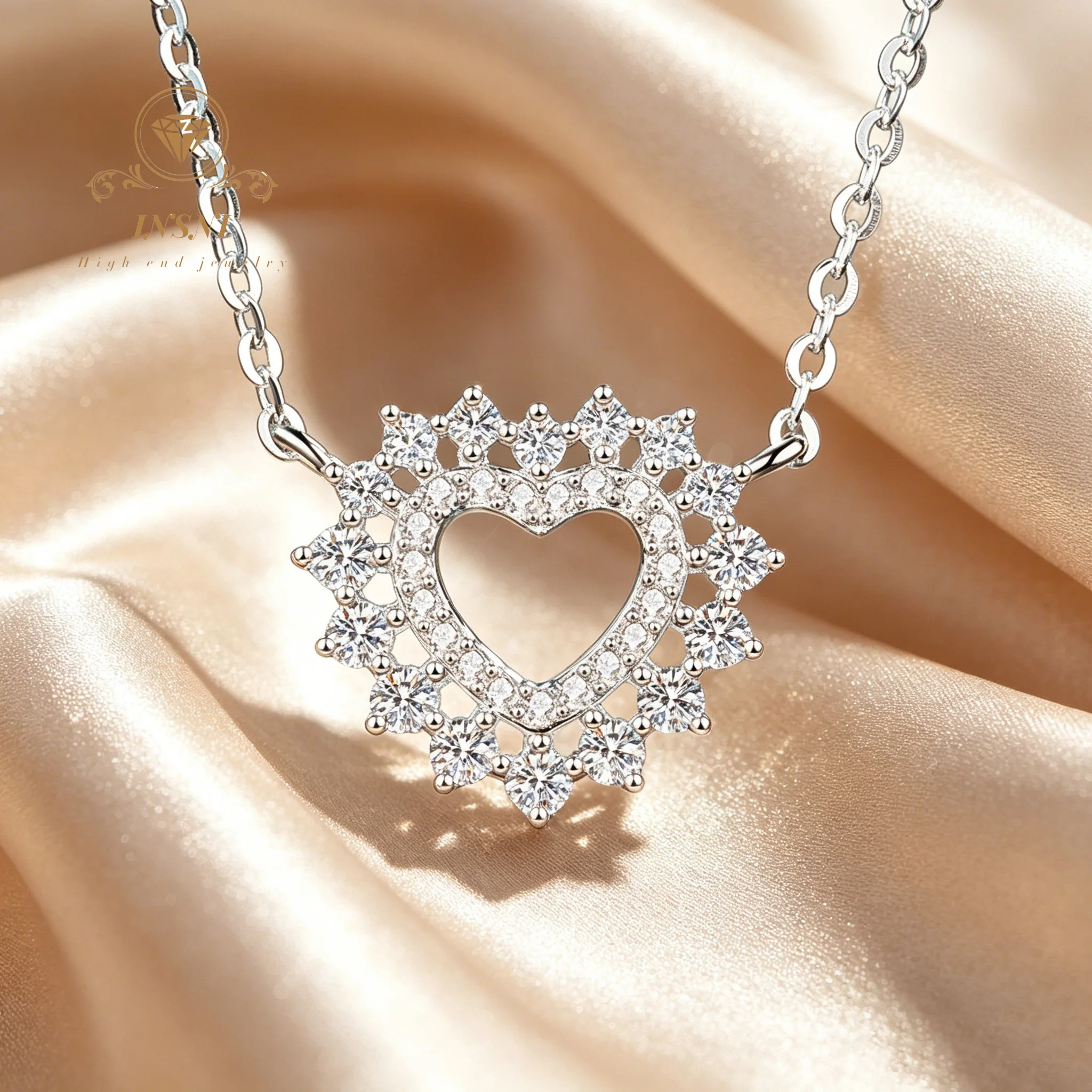 S925 Sterling Silver All-moissanite Necklace Female Love Simple Hollow Collarbone Chain Design Sense Fashionable Personality