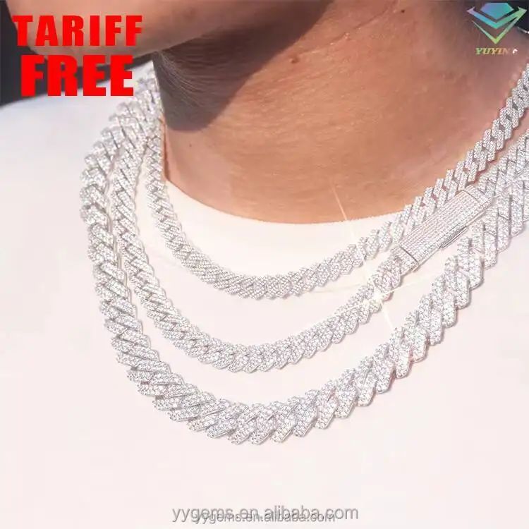 8 مللي متر-15 مللي متر عرض 100% تمرير تستر 18 كيلو مطلية بالذهب 2 صفوف VVS مويسانيتي 925 الفضة الكوبية ربط سلسلة لمجوهرات الهيب هوب مغني الراب