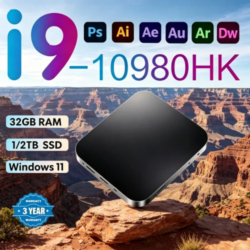 

2026 Splendent Ambulant MINI PC Equipped With Windows 11 Pro Core I9 10980HK RAM 1TB SSD WIFI 6 BT5.2 4K HD Compendious Gaming
