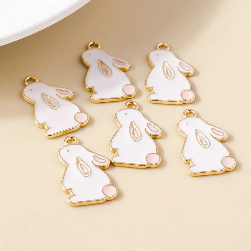 10pcs/lot 16*21mm Enamel Mini Rabbit Charms for Jewelry Findings DIY Cartoon Animal Charms Necklaces Pendants Earrings Making