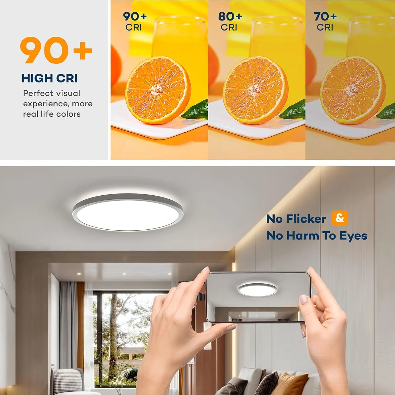 Blnan lampu langit-langit Led Flush Mount, dengan Remote kontrol, lampu langit-langit bulat 15.4 inci 36W 3000K-6500K, Ultra