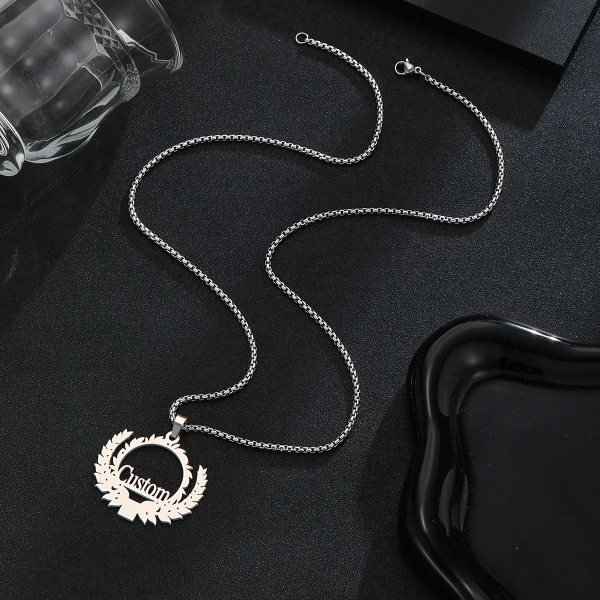 QIAMNI Personalized Custom Name Flower Leaves Necklace Stainless Steel Nameplate Chain Pendant Choker Party Jewelry Couple Gifts