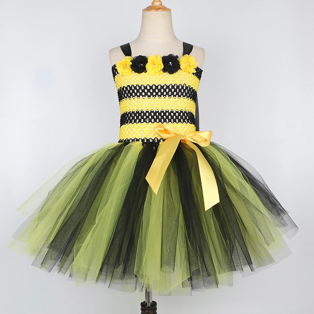 Yellow Black Honeybee Dresses for Girls Birthday Halloween Costumes for Kids Toddler Little Bee Tutu Outfit with Wings Set