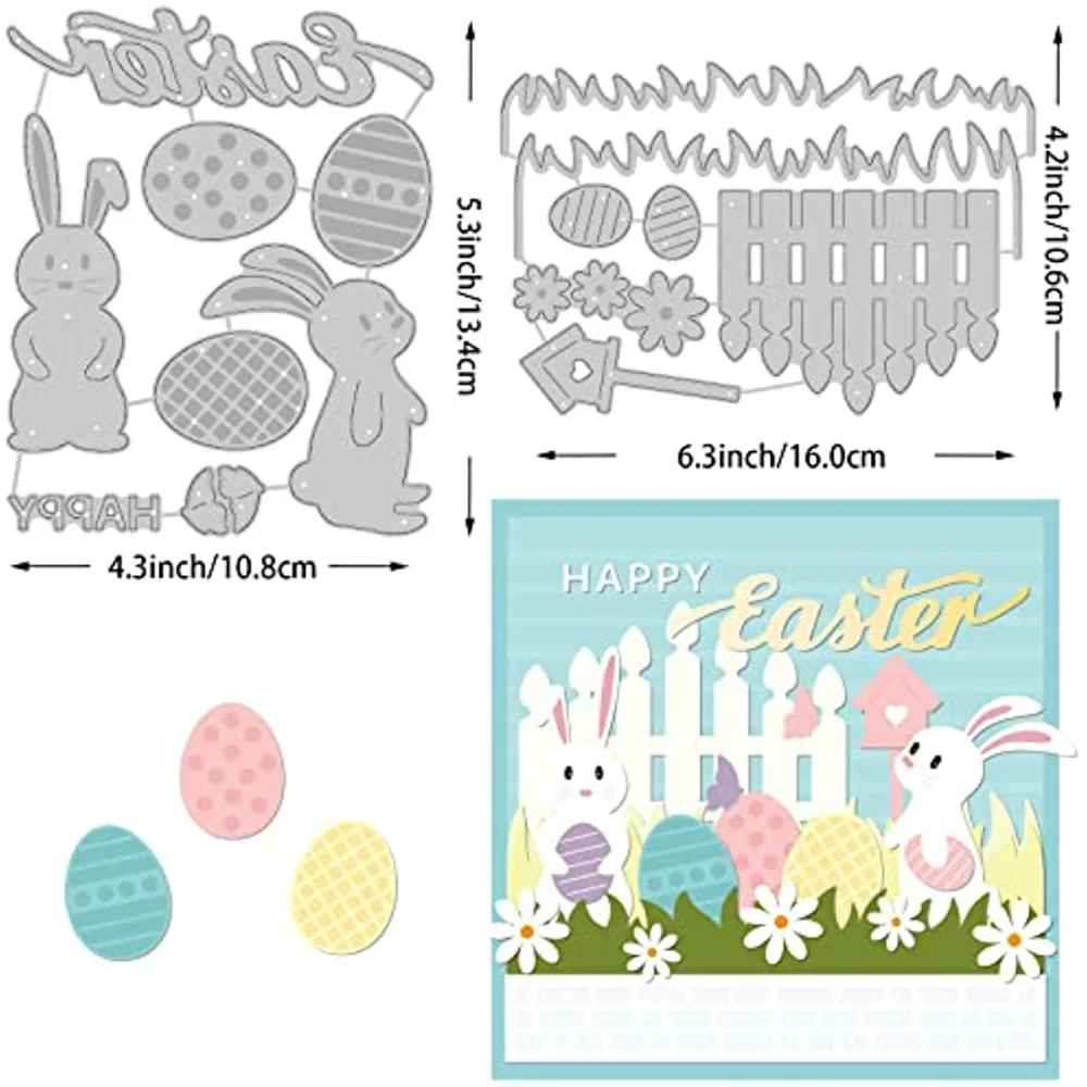 2 Styles Easter Pattern Cutting Dies Stencils, Easter Rabbit Plant Egg Embossing Stencil Template for DIY Scrapbook Photo Album