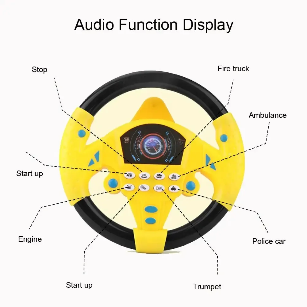 Simula conducción de un coche, volante, sonido de juguete eléctrico, educación musical para niños, empujando un carrito, conduciendo un juguete vocal