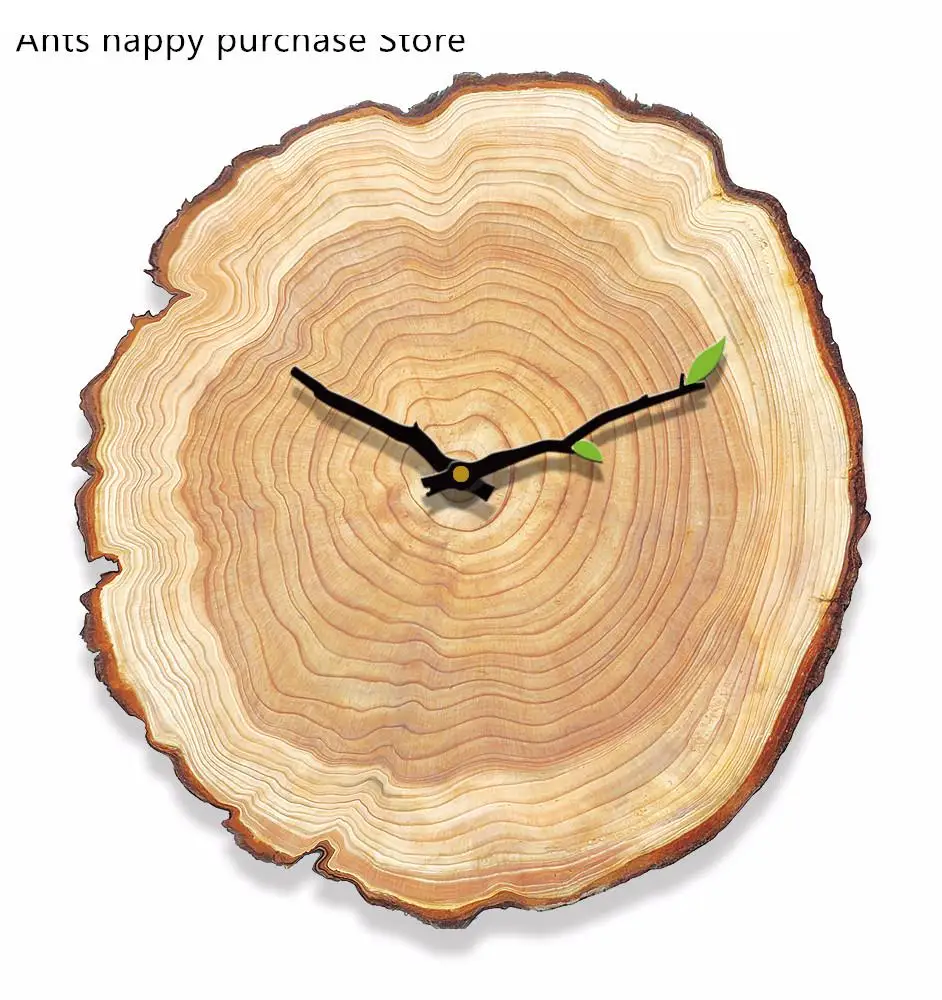 Wood grain wall clock living room bedroom mute wooden charts modern minimalist home annual ring European clocks