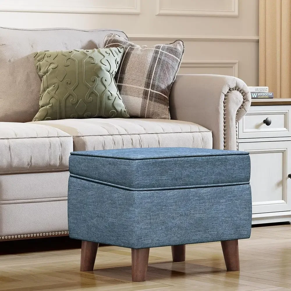 Adjustable Cover Ottoman with Storage, Multi-Use Stool for Dorm, Living Room, Bedroom in Blue