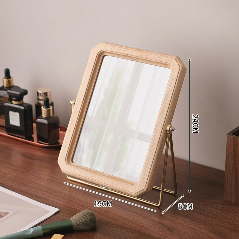 Minimalist Desktop Vanity Mirror - Reversible Wooden Makeup Mirror with Flip Design, Retro Style for Bedroom & Dressing Table