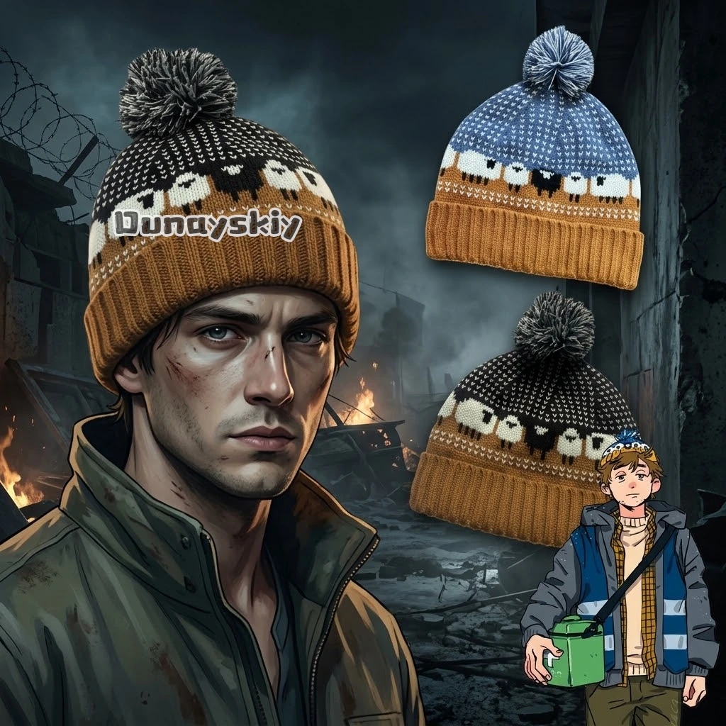 ​ ​ ​ ​ ​ ​ ​ ​ ​ ​ ​ ​ ​ ​ ​ Gorro de lana retro para esquí, gorro de punto con orejeras más gruesas y pompón, en colores azul, negro y marrón, ideal como accesorio para disfraces de Halloween. ​ ​ ​ ​ ​ ​ ​
