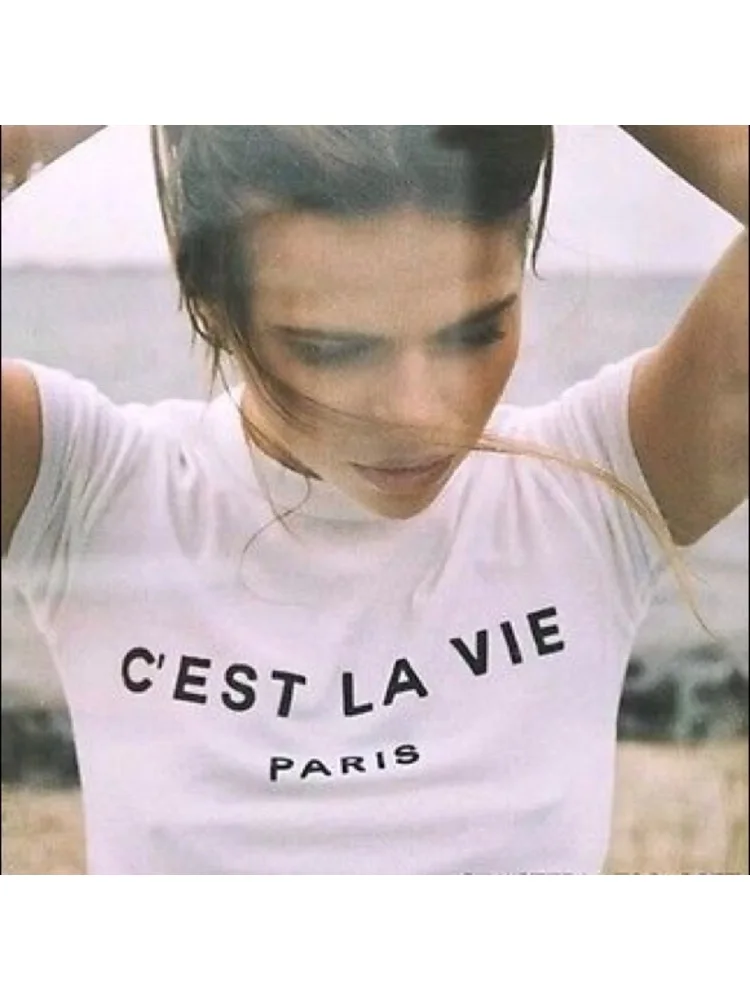 C'EST LA VIE Paris France Ladies Tee Women Short Sleeve Funny Tumblr Graphic Tshirt Summer Style Outfit Tops T Shirt