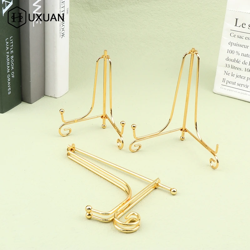 Gold Iron Display Stand Craft Bracket Book Holder Photo Pedestal Bowl Dish Frame Picture Plate Rack Easel Storage Decoration