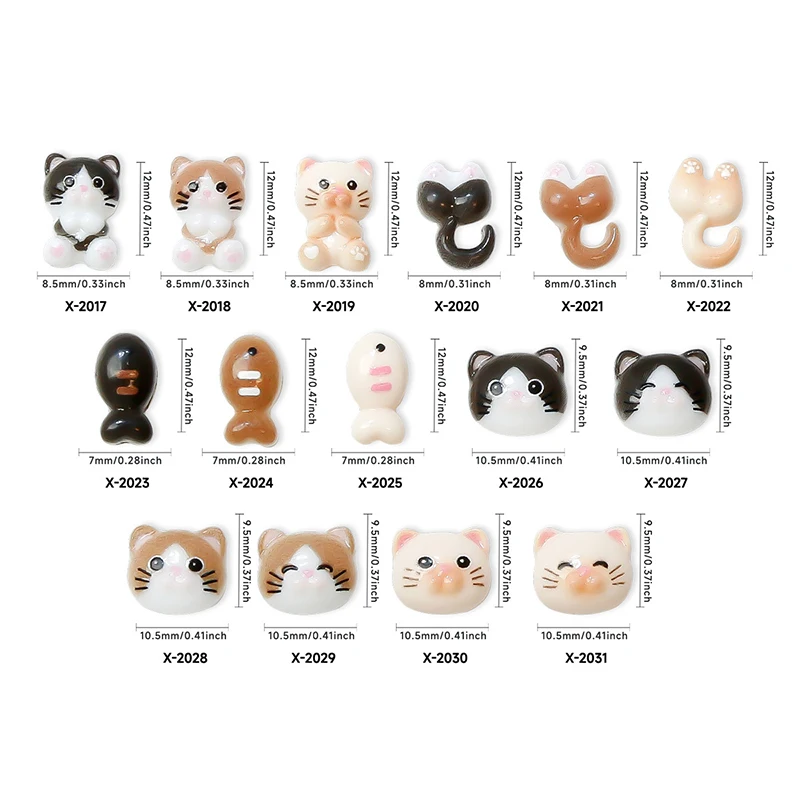 10 Stuks Cartoon Katten Vissen Nail Charms 3D Leuke Kat Hoofd Butt Crème Lijm Hars Nail Art Decoraties Voor Diy haarspeld Nagels