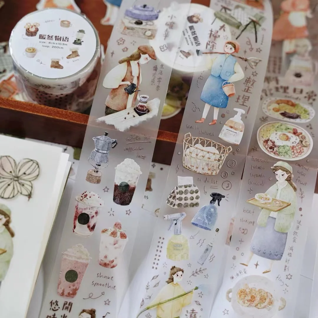 Cinta Washi Vintage para hacer tarjetas, pegatina decorativa para álbum de recortes, Plan de invierno cálido para niña