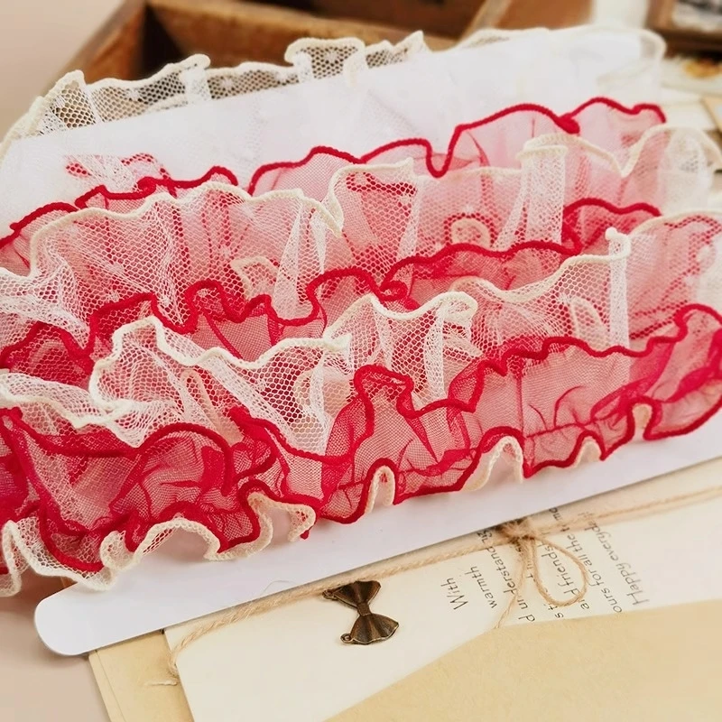 Weihnachten rot Doppels chicht 3d gekräuselte Spitze DIY Lolita Kinder rock Kragen Manschette Saum Home Textil Vorhang Nähen Dekoration