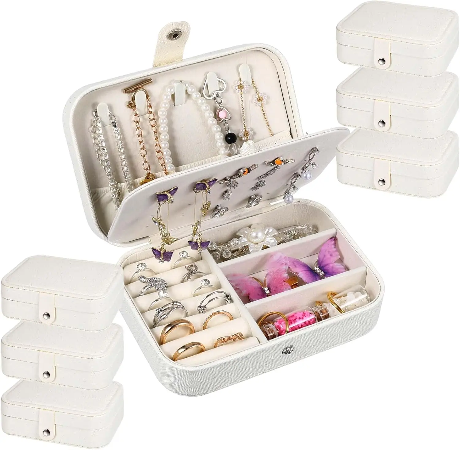 

6 Pcs Travel Jewelry Box, PU Leather Mini Travel Jewelry Organizer for Women Girls, Double Layer Portable Small Ring Cas