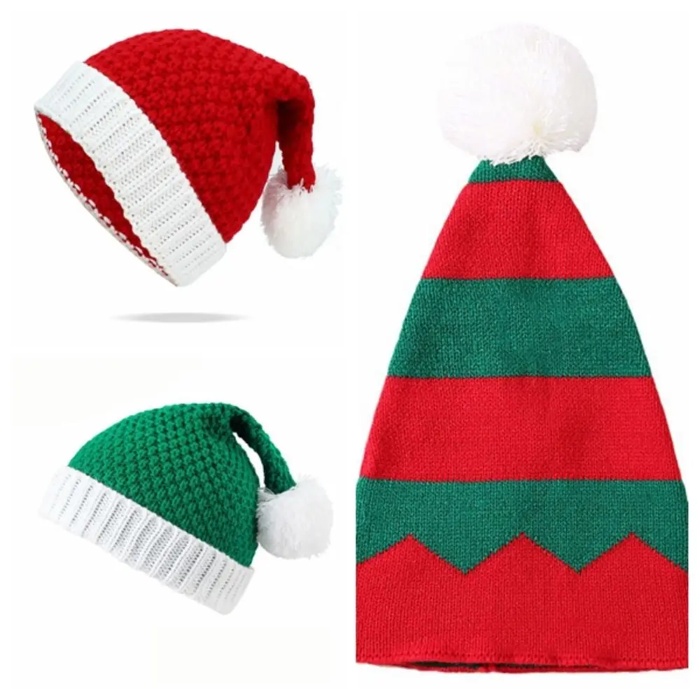 Czapka świąteczna z dzianiny, akcesoria materiałowe, dziergana czapka z pluszową pomponką, miękka czapka beanie, kreskówkowy szalik, czapka Świętego Mikołaja dla dziewczynek