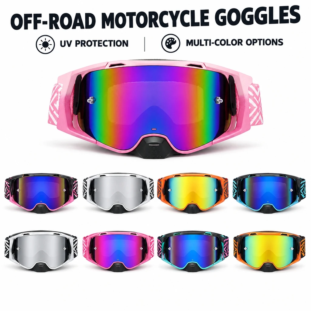 Outdoor Sports Goggles for Motorcycle Skiing, UV400 Protection Windproof Sandproof with Thick Sponge Anti-slip Headband