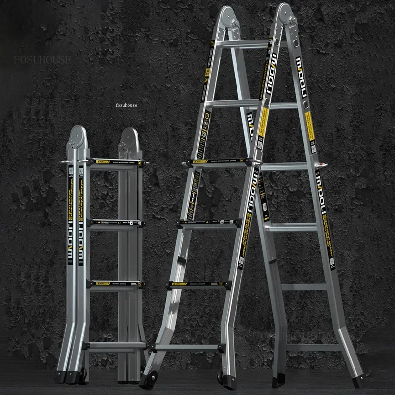 Folding Telescopic Step Ladders Multi-functional Household Ladder Staircase Aluminum Alloy Engineering Herringbone Ladder A