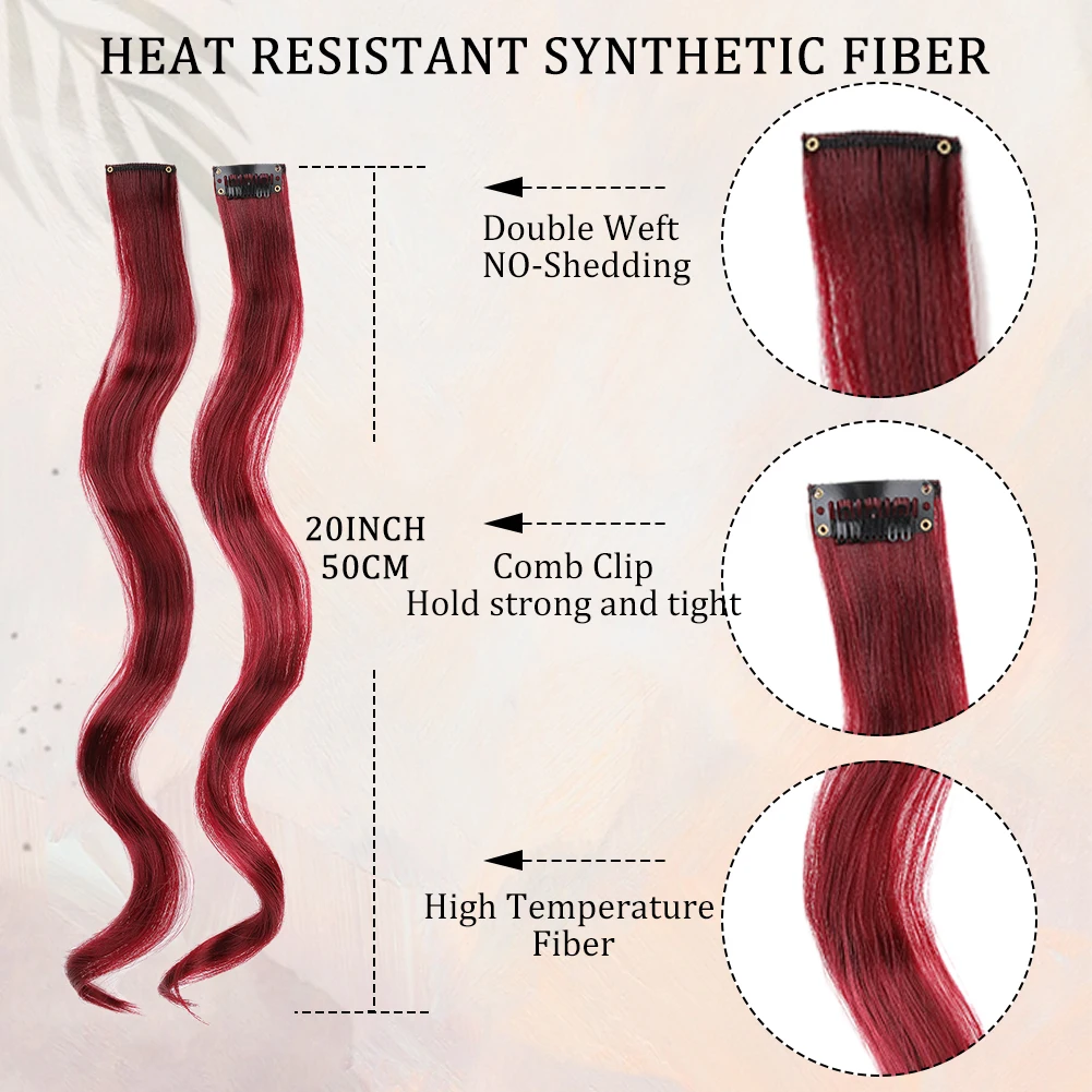 클립 인 헤어 합성 익스텐션, 컬러 곱슬 웨이브 헤어 익스텐션, 파티 하이라이트, 긴 곱슬 헤어 피스, 10 개/팩