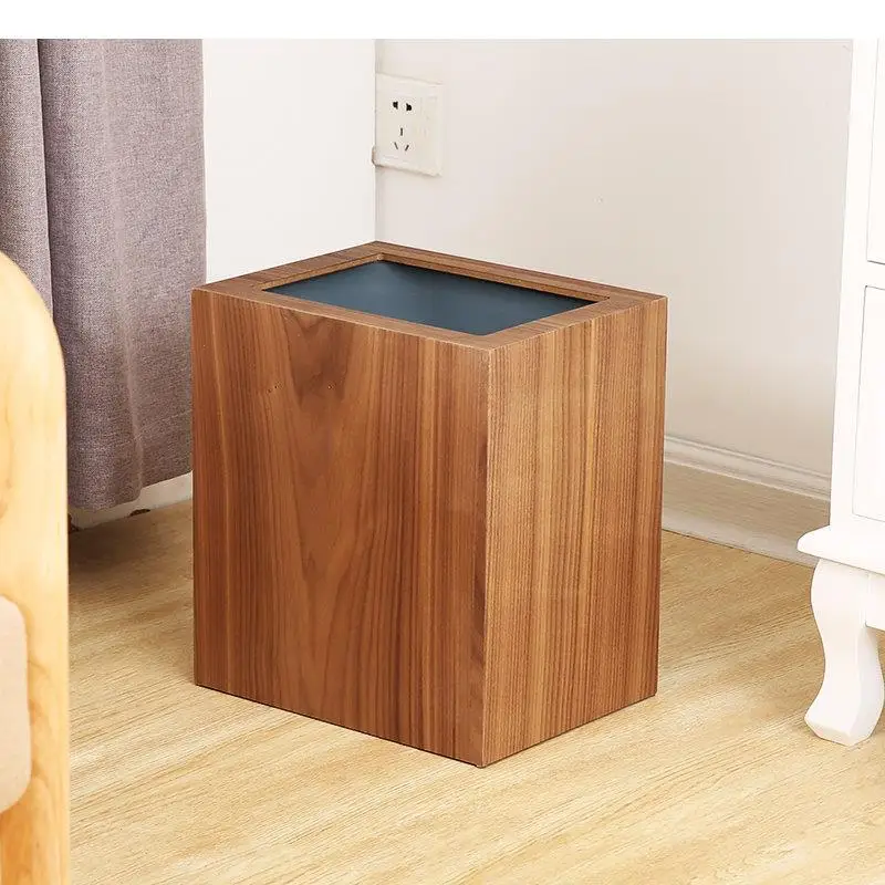 

Wooden Rectangular Trash Can Storage Bucket PP Liner Paper Basket Home Kitchen Garbage Waste Bins Cleaning Tools Accessories