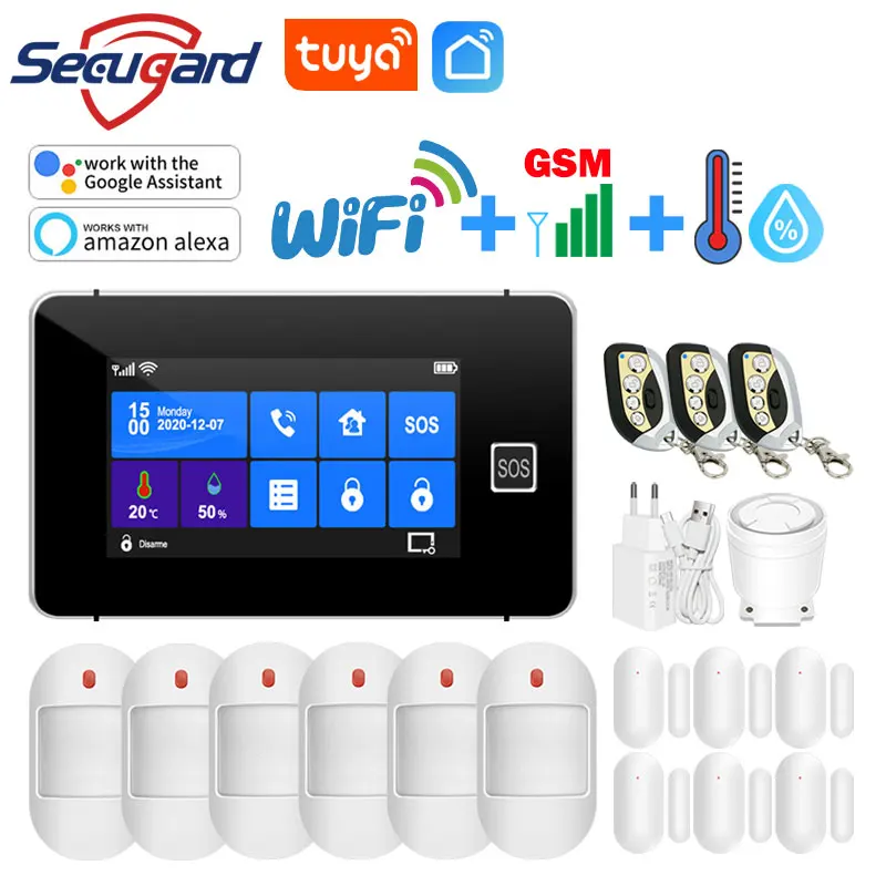 Tuya WiFi GSM Home Security Alarm System 433MHz Wireless Detektor Smart Einbrecher TFT Farbe Bildschirm Host APP Control Alexa google