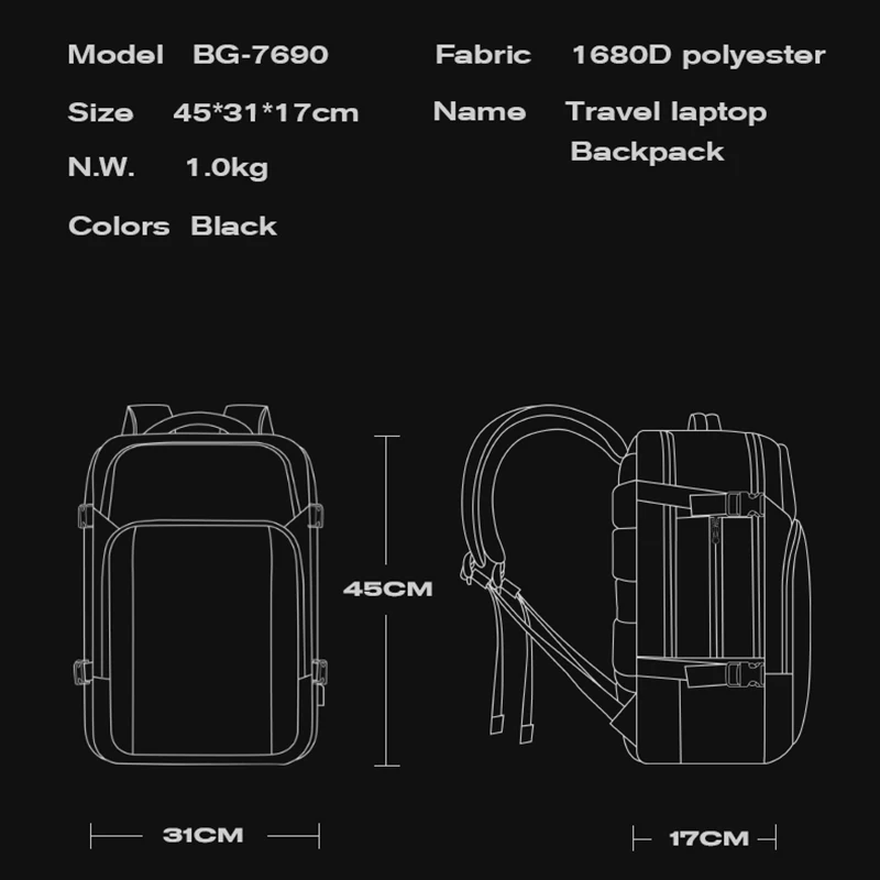 BANGE 2023 Large Capacity Travel Backpack Men 15.6 inch Laptop Backpack Fashion Travel FAA Flight Approved Outdoor Bag for Men