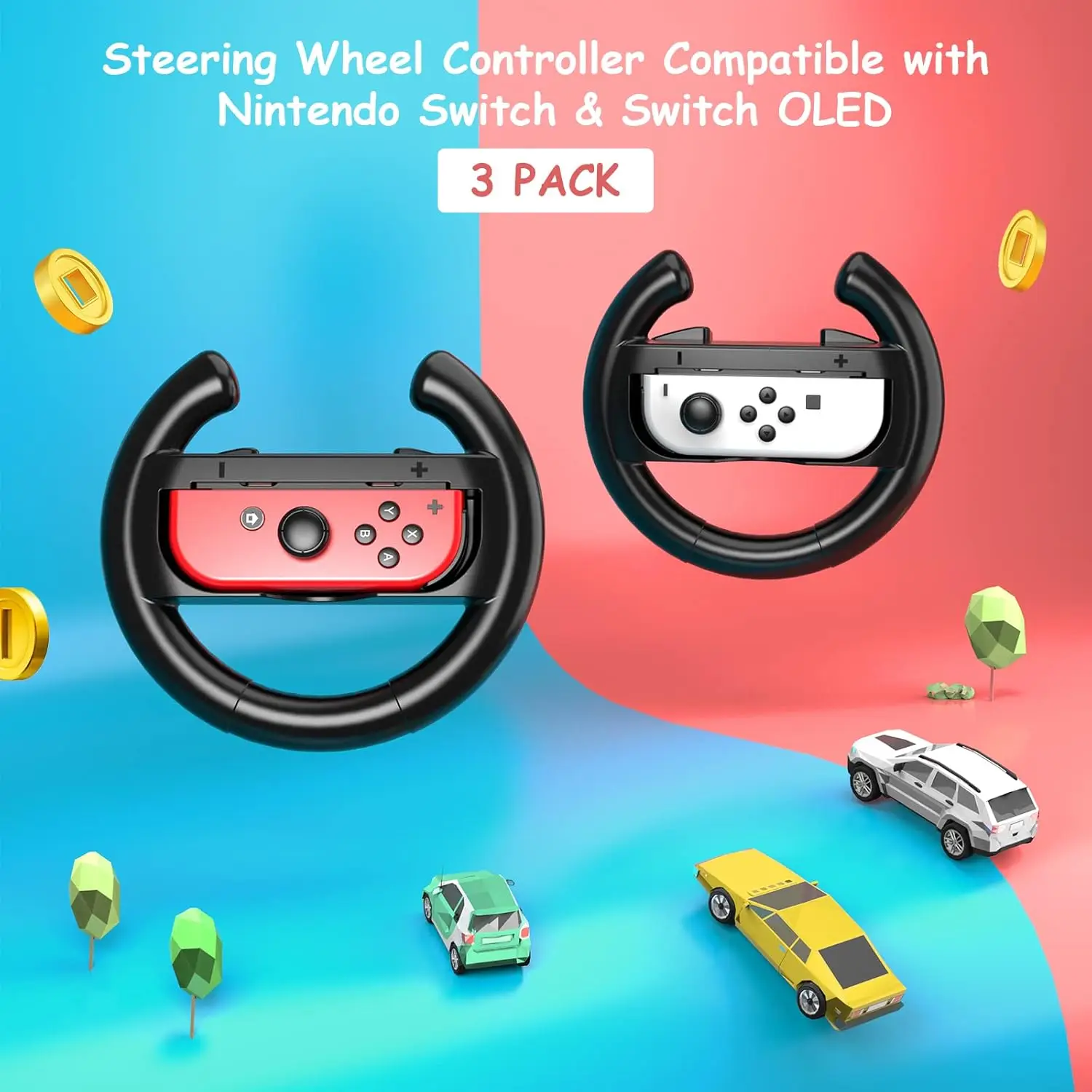 6 pcs steering wheel handle set Steering Wheels for Switch & OLED JoyCon Controllers, Racing Wheel for Mario Kart 8 Deluxe