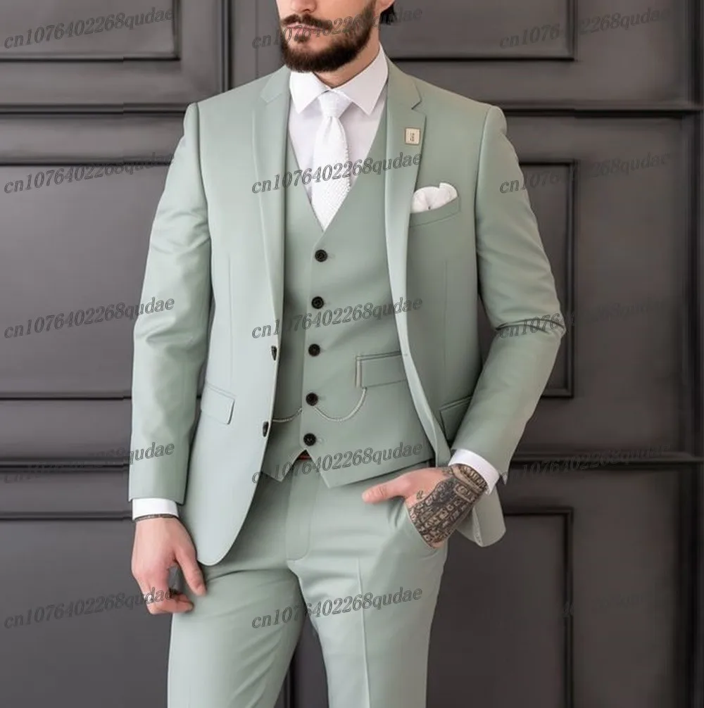 New Pink Men Suit Wedding Party Groom Suits Groomsman Male Tuxedos Bridegroom Costume 3 Piece Set Blazer Vest Pants