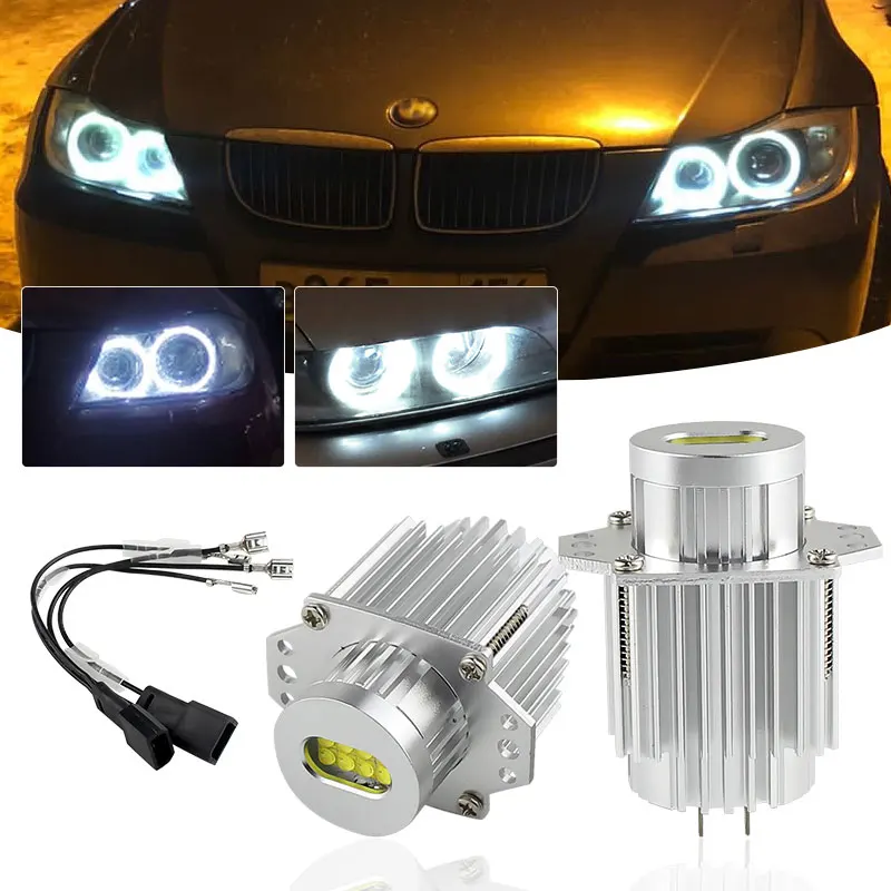 2Pcs Angel Eyes CANbus 80W LED Headlight Marker Light Bulbs Error Free for BMW E90 E91 3 Series 2005-2008 Super White