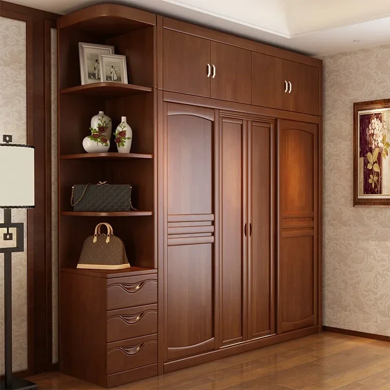 Wardrobe Solid wood sliding door Household assembly Large capacity integral wardrobe Storage storage cabinet