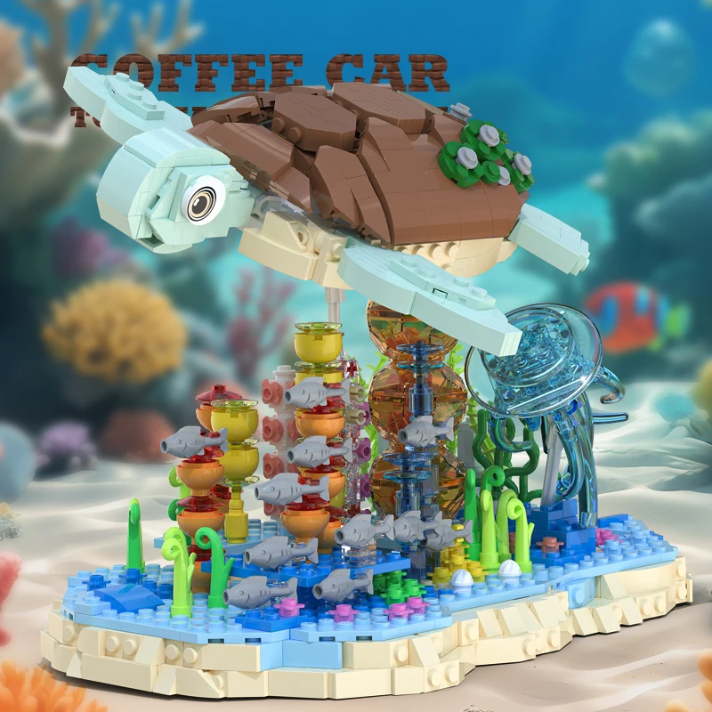 Kit di blocchi di costruzione della vita marina fai-da-te Tartaruga marina Figura MOC Mattoni Scena subacquea Modello Animale dell'oceano Decorazioni divertenti Regali di compleanno