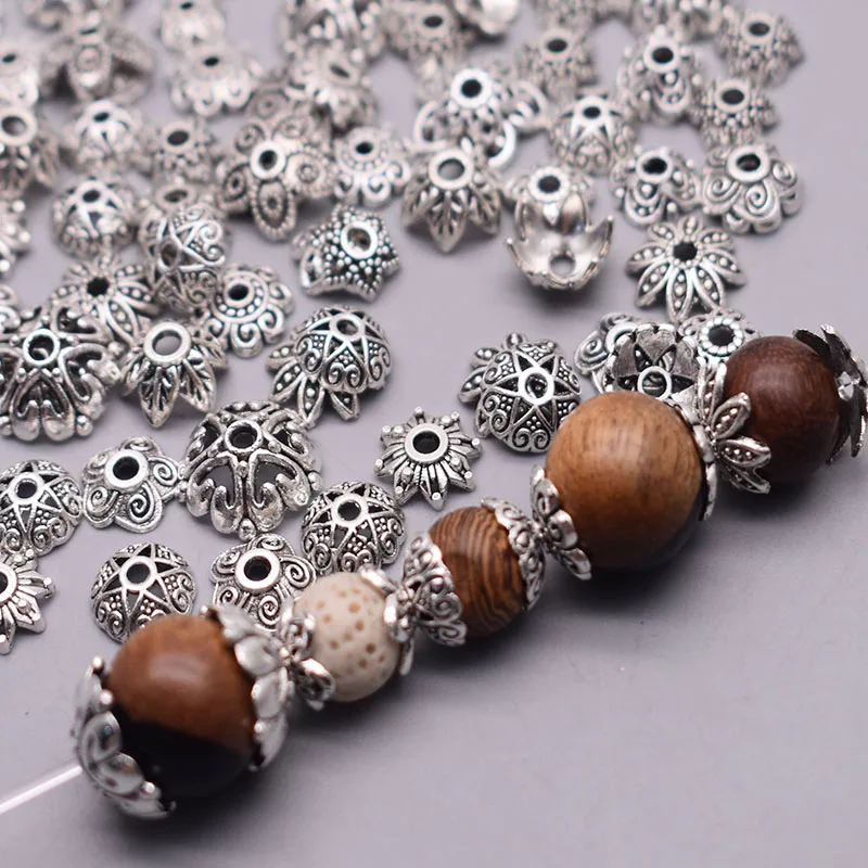 Weight 20g/bag Tibetan Antique Silver Color Metal Beads Cap Flower Spacer Bead End Caps For Jewelry MakingDIY Charms Bracelet