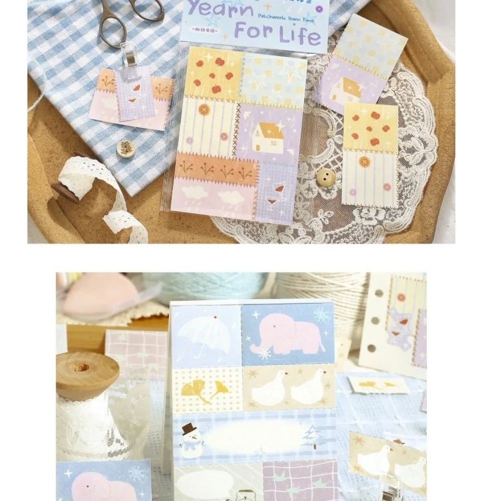 Cute Cartoon Pattern Patchwork Note Easy-tear Patchwork Style Message Notes Pads DIY Material Stationery Notepads For Journaling