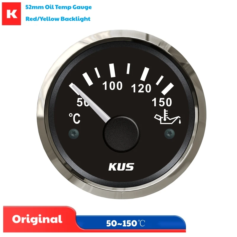 

KUS Cars Oil Temp Gauges 52mm 50-150℃ Show Oil Temperature Meters 361-19ohm Input Signal with Yellow or Red Backlight 12V/24V