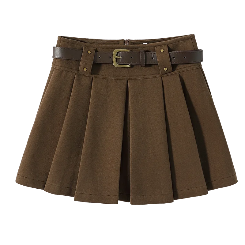 Séoulish automne hiver taille haute laine femmes plissées patineuse Mini jupes Vintage a-ligne Sexy Mini jupes femme 2025 nouveau