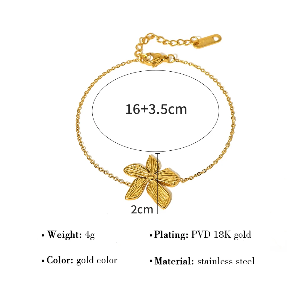 YACHAN Stainless Steel Flower Charm Bracelet for Women Trendy Simple 18K Gold Plated Waterproof Jewelry Accessories