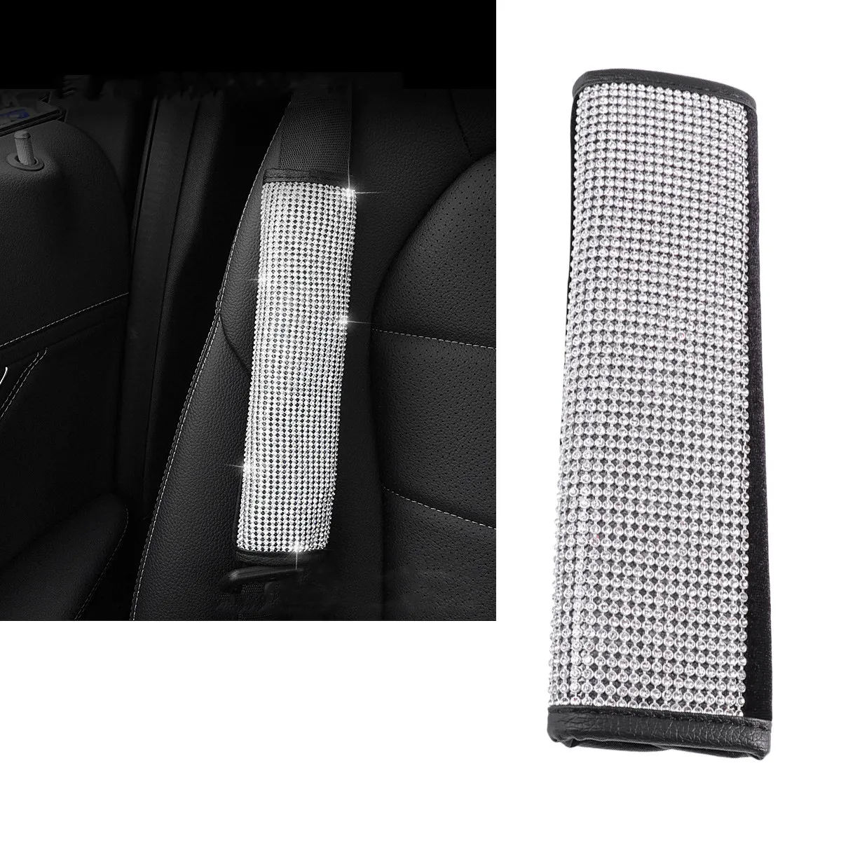 

Rhinestone Car Belt Protector Diamond Shoulder Pads Shinny Cushion Safe Pad for Adult Women Detachable Washable