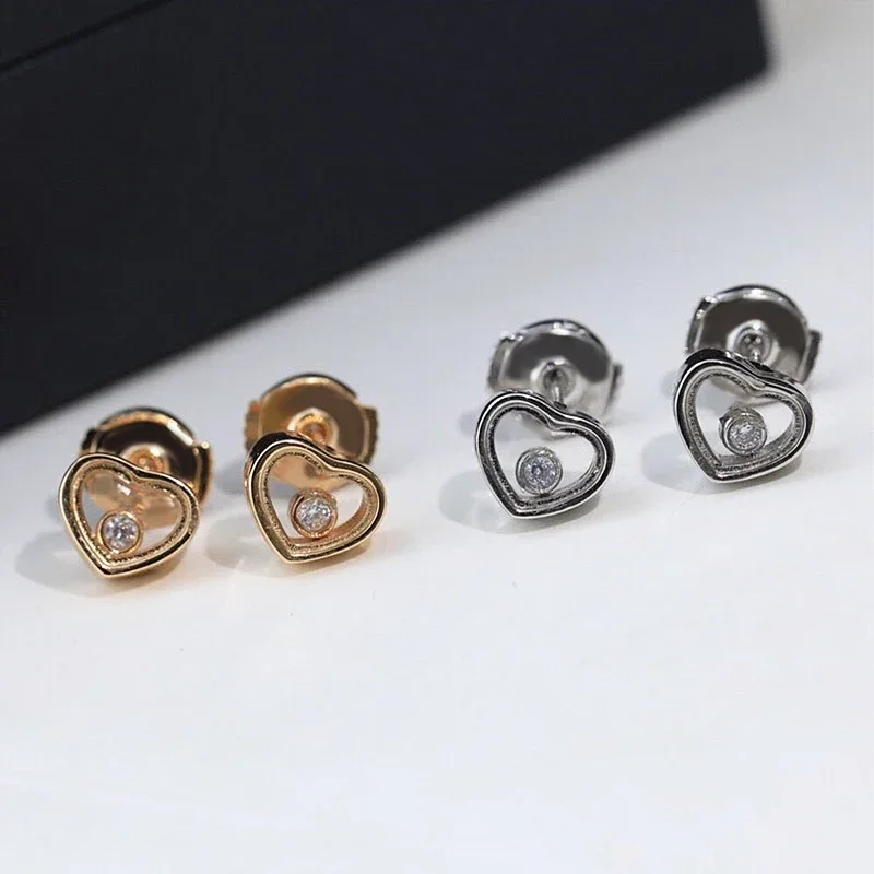 

CY 2024 New hot selling single diamond revolvable heart earrings women's fashion luxury brand jewelry party anniversary gift