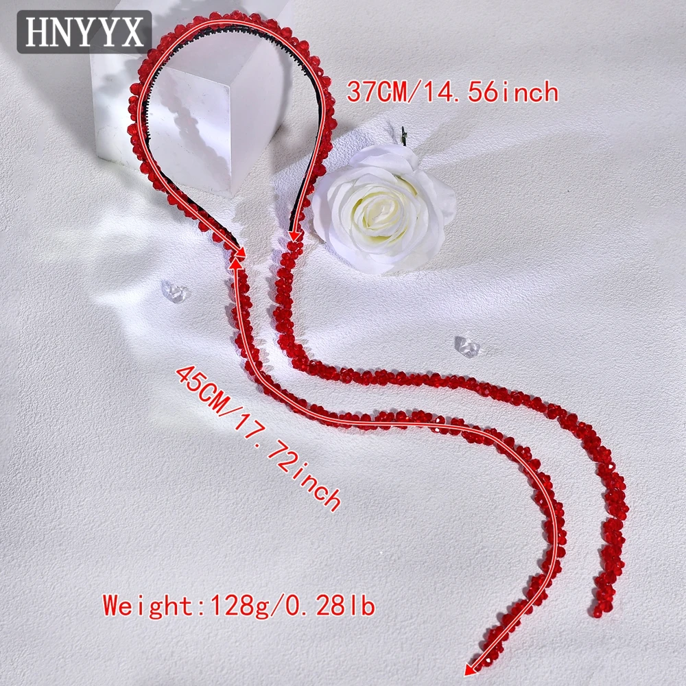 HNYYX Red Crystal Hair Accessories Geometric Beaded Headband Long Tassel Princess Headpiece Bride Wedding Hair Chain A292