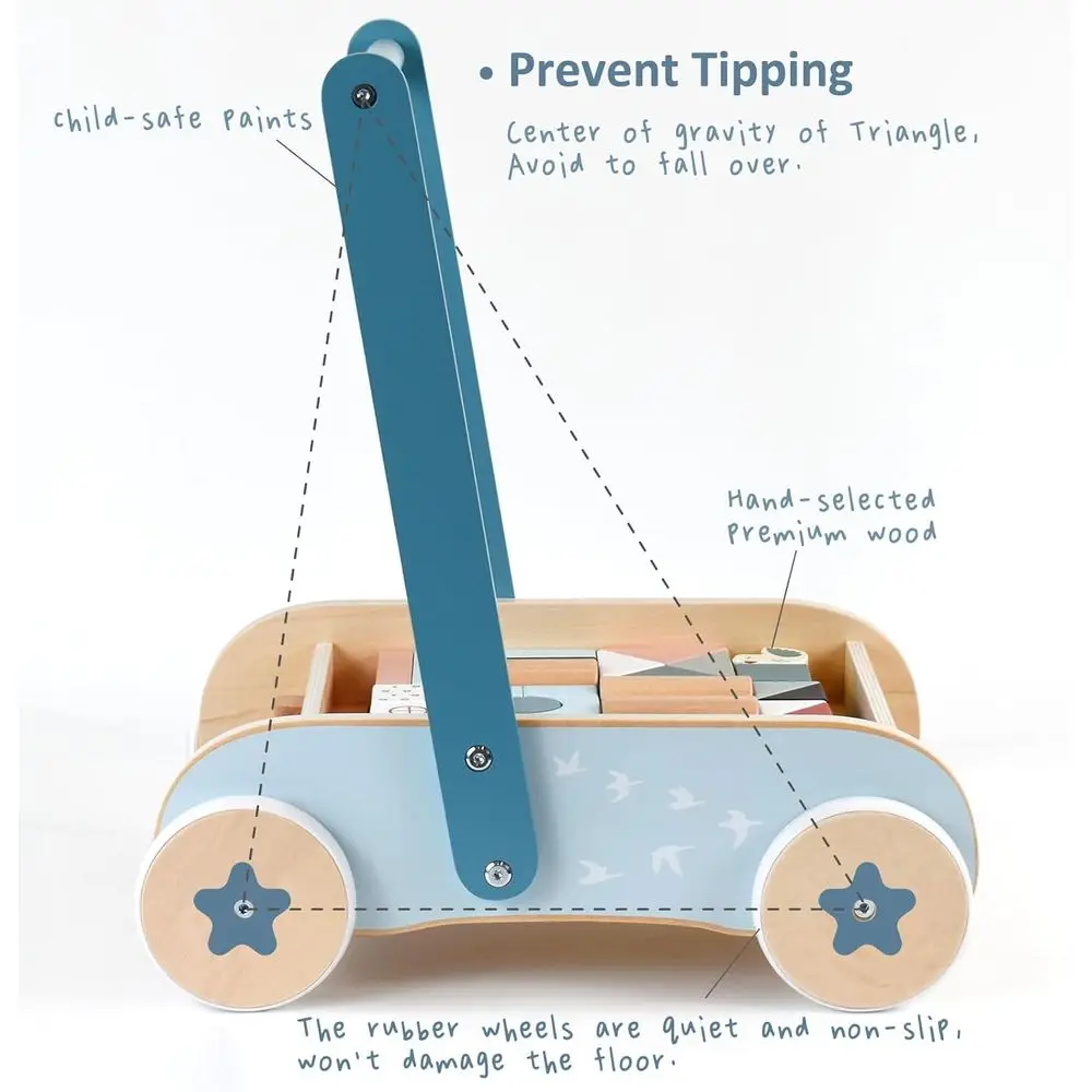 Montessori-Gehhilfe für Kleinkinder aus Holz mit Blöcken, einstellbarer Geschwindigkeit, rutschfeste Räder, ideales Geschenk für 1–3 Jahre