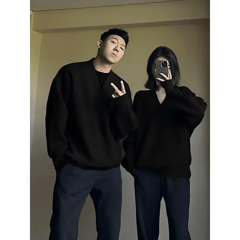 

Повседневный вязаный свитер в американском стиле ретро с v-образным вырезом, мужской цветной открытый кардиган, мягкий полиэстер, длинная зимняя верхняя одежда све