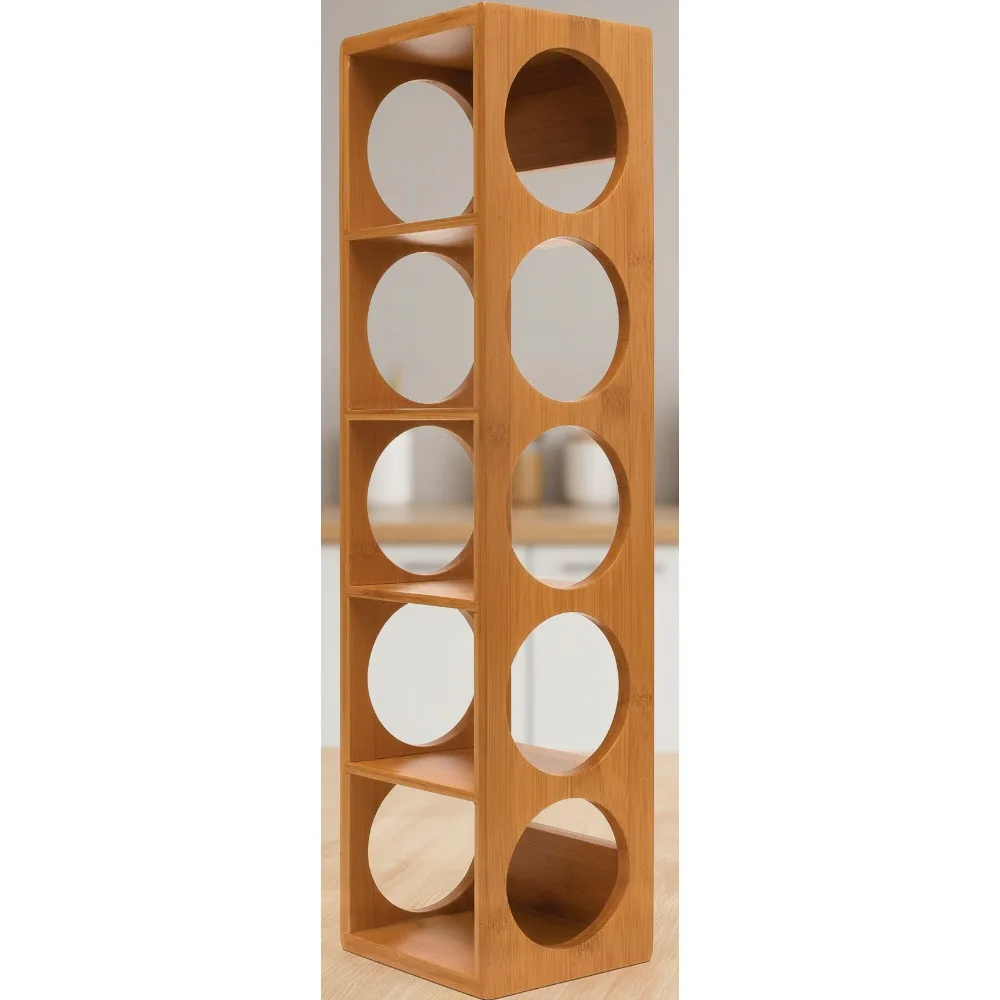 

Bamboo Wood Stackable Wine Rack - 5 Bottle Storage, Space-Saving Design for Home Bar & Kitchen