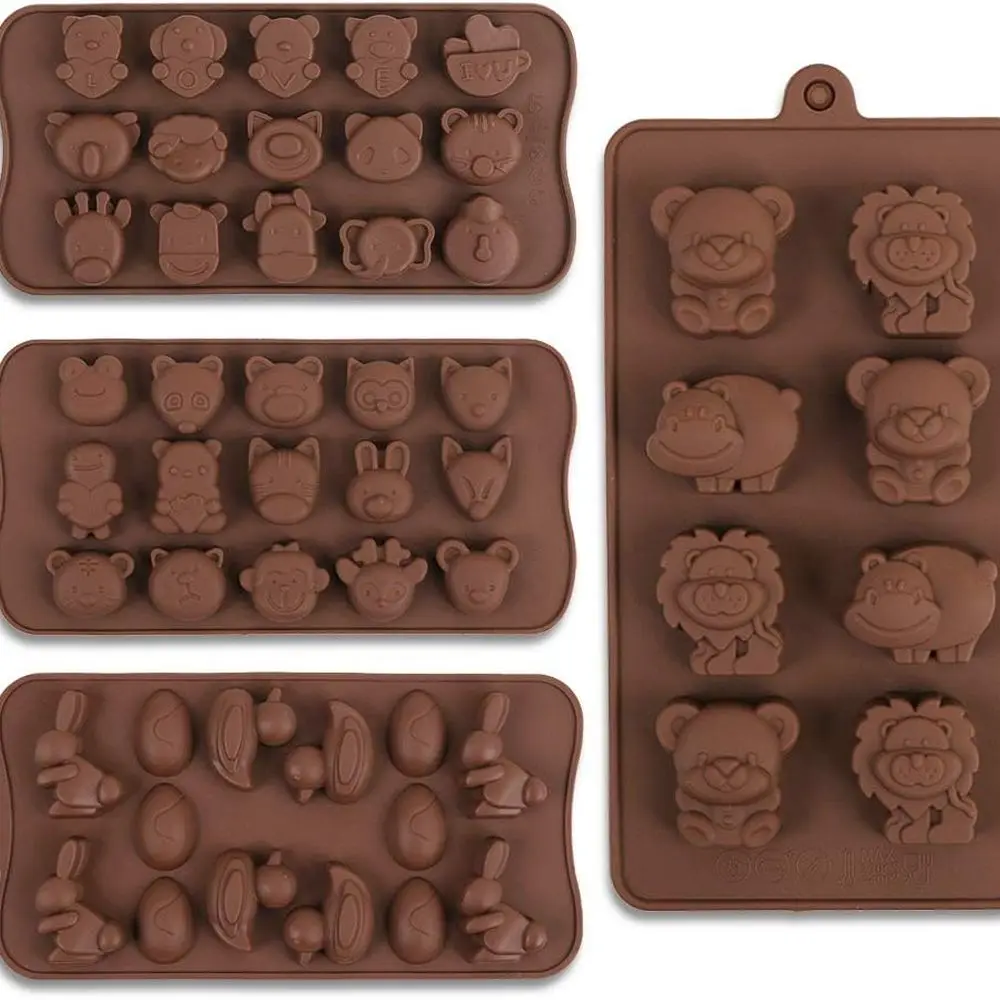 Diverse Animal Silicone Chocolate Making Molds, Food Grade Silicone for Chocolate, Candy, Ice Cube, Dog Treats. 4 Pcs