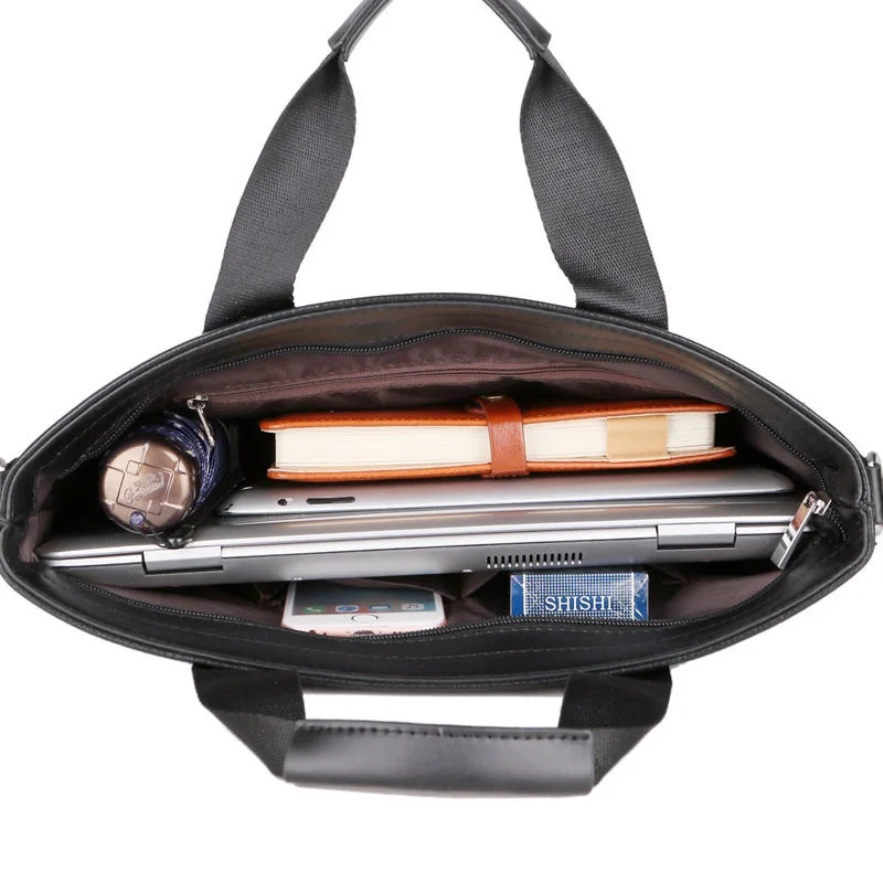Men's Business Casual Crossbody Handbag PU Leather Shoulder Bag Laptop Bag Square Shape Zipper Closure  Color