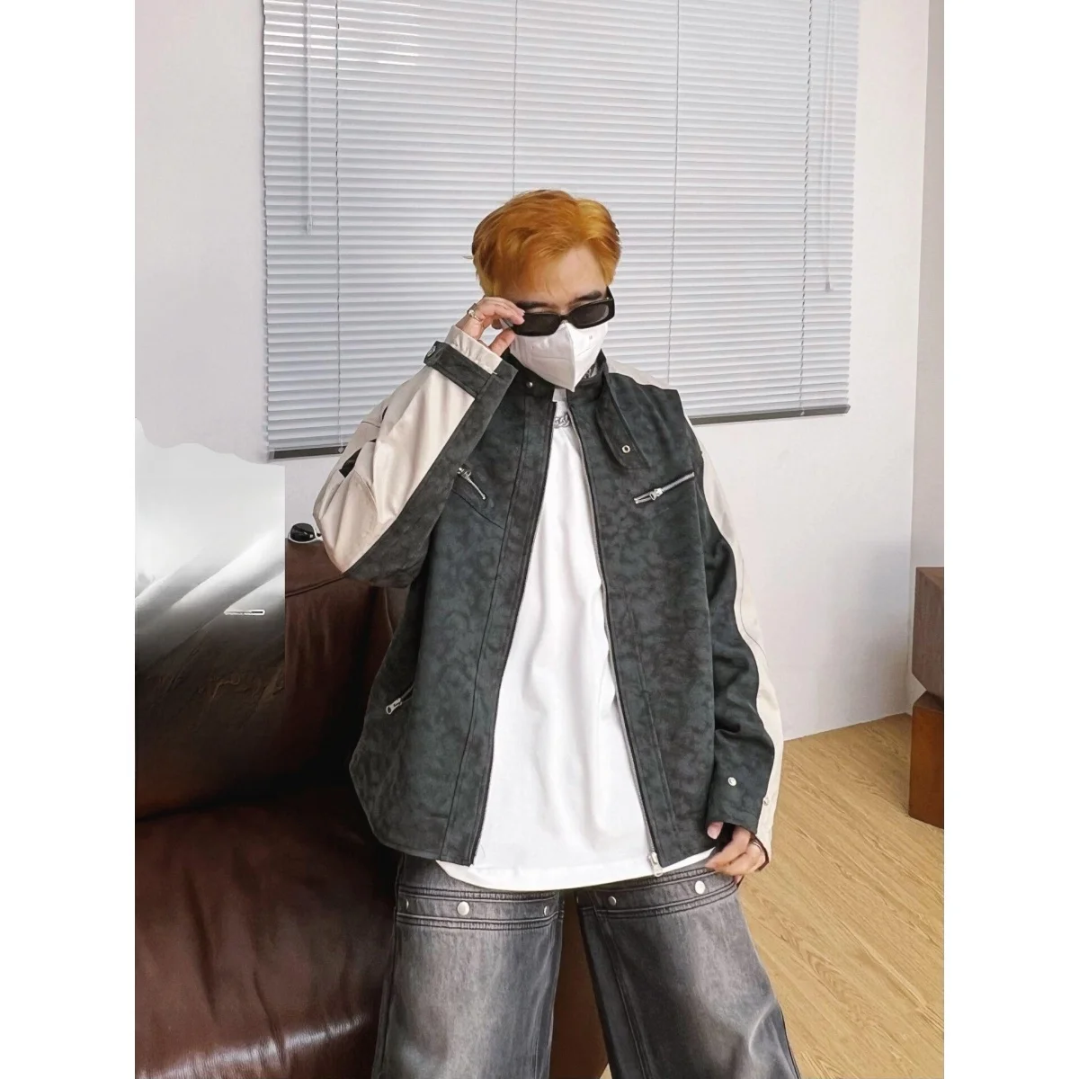 

Retro American Spring Autumn Faux Leather Jaet for Men And Women with Stand Collar Baseball Sle Flng Coat Trendy Outerwear