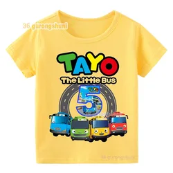 T-shirt dziecięcy dla chłopców t-shirty Anime Tayo mały autobus 4 5 urodziny żółte koszulki letnie bluzki z krótkim rękawem ubrania dla dzieci