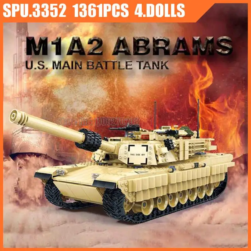 6101 1361pcs Military M1a2 Us Mbt Abrams 1/28 Tank Army Weapon Boy Building Blocks Toy Kids